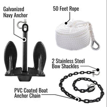 Load image into Gallery viewer, Jet Ski Anchor Kit | Kayak Anchor Kit PVC Coated Boat Anchor Chain with Stainless Steel Shackles with 50 Feet Rope &amp; Anchor Bag | Galvanized Navy Anchor Canoe Small Boat Anchor for Fishing
