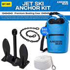 Jet Ski Anchor Kit | Kayak Anchor Kit PVC Coated Boat Anchor Chain with Stainless Steel Shackles with 50 Feet Rope & Anchor Bag | Galvanized Navy Anchor Canoe Small Boat Anchor for Fishing