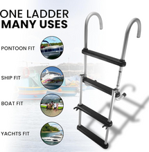 Load image into Gallery viewer, Aluminum Folding Ladder – 4-Step (2 + 2) 43.6&quot; Length, 13.6&quot; Width – Lightweight &amp; Durable Boat Boarding Ladder with Polyethylene Steps
