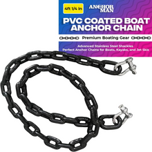Load image into Gallery viewer, Anchor-Man PVC Coated Boat Anchor Chain with Stainless Steel Shackles – Heavy-Duty, Corrosion-Resistant Marine Safety Chain (4ft 1/4in, 5ft 5/16in)
