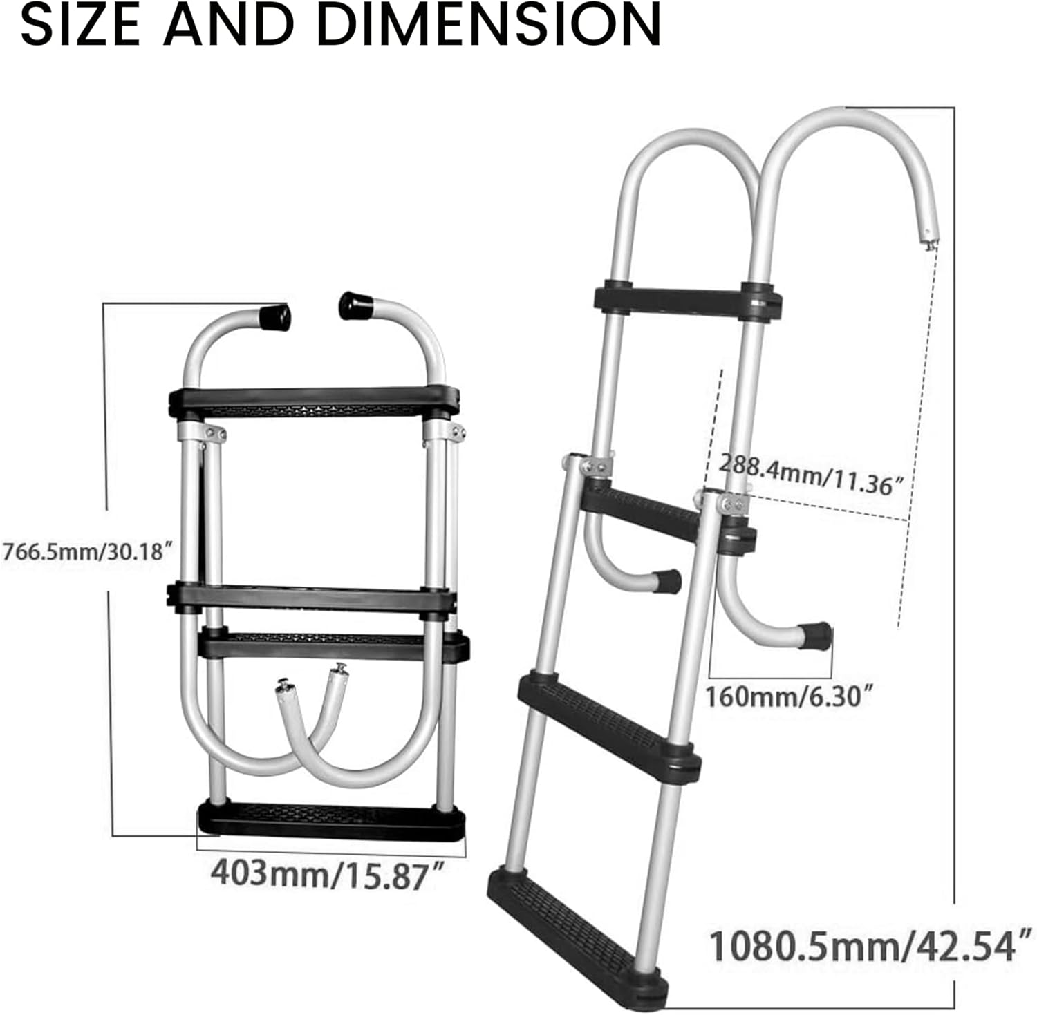 Aluminum Folding Ladder – 4-Step (2 + 2) 43.6" Length, 13.6" Width – Lightweight & Durable Boat Boarding Ladder with Polyethylene Steps