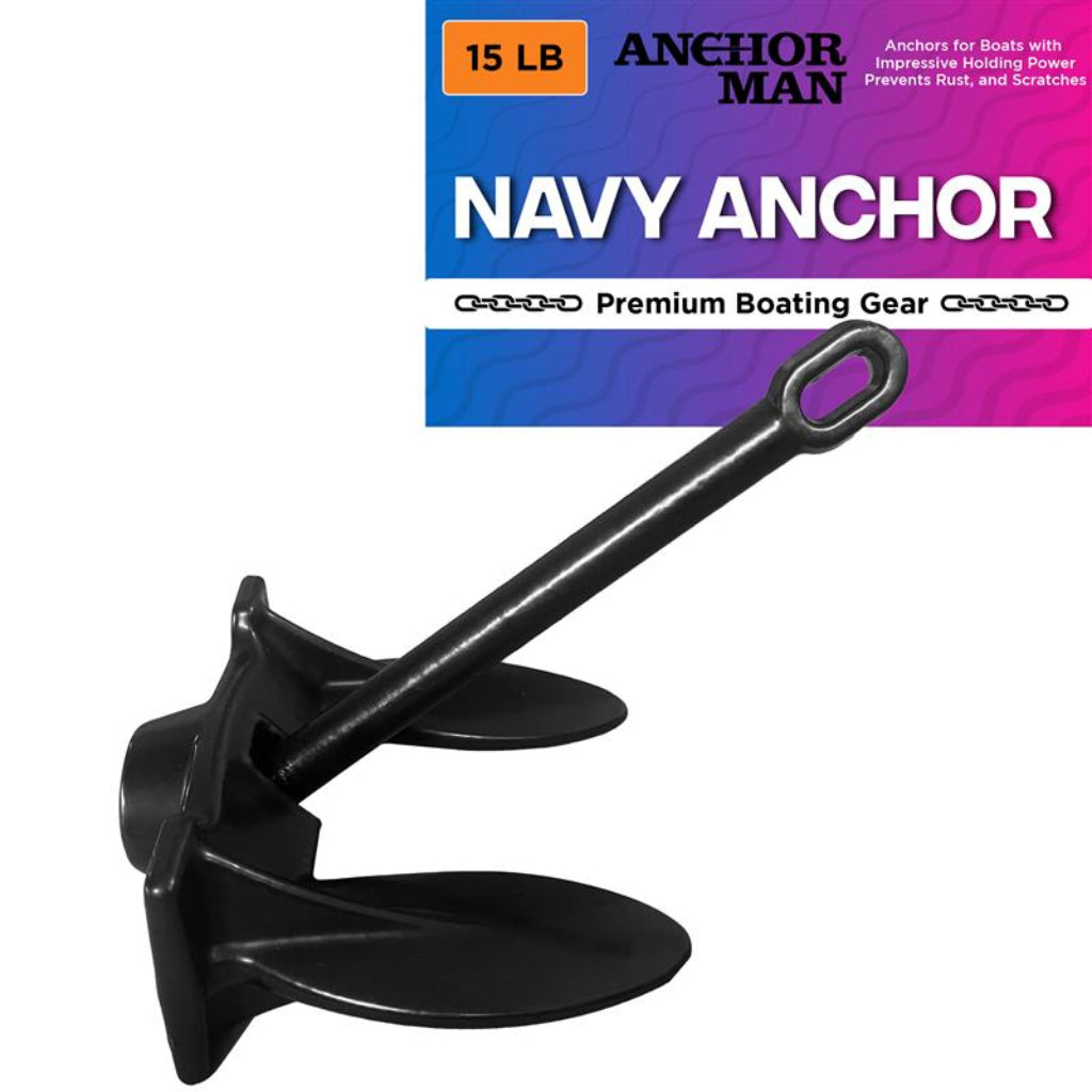 Anchor-Man Navy Anchor(5lb / 10lb / 15lb / 20lb) – Black Vinyl Coated Naval Anchors for Boats with Impressive Holding Power - Prevents Rust, and Scratches